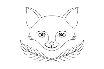 Line art fox face with crossed branches animal head