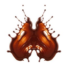 A dynamic splash of rich, dark chocolate forming a symmetrical butterfly shape, isolated on white background