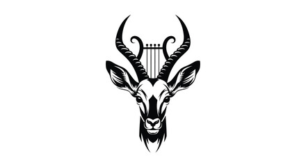 Fototapeta premium Antelope Head with Lyre Horns Silhouette gazelle impala