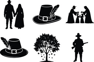 Rustic Thanksgiving Elements | Pilgrim, Pumpkin & Feast Silhouettes