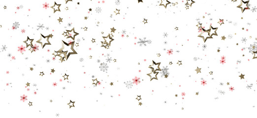 Obraz premium Festive Christmas background featuring golden stars and snowflakes on a white backdrop. Perfect for holiday designs, greeting cards, and celebra