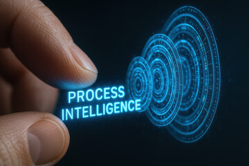 Process intelligence innovation and analysis create a futuristic technology touch interface with precise digital control
