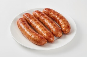 Delicious sausages displayed on a plain white backdrop