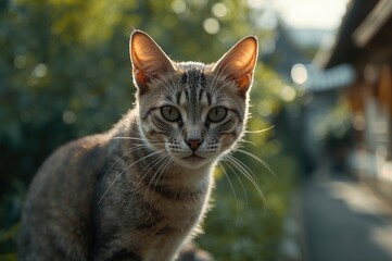 Fototapeta premium Feral feline roaming freely in a small urban area