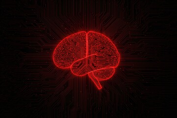 Advanced computer technologies: Artificial intelligence, data mining, and deep learning concepts. Futuristic cyber innovation featuring a brain symbolizing AI with circuit patterns.