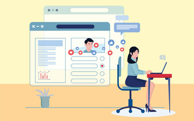 Online Communication and Remote Work Concept — Woman Using Laptop for Virtual Collaboration and Social Interaction