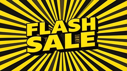 A bold, 3D text design that says "FLASH SALE" with a similar yellow and black color scheme, on a radiating striped background