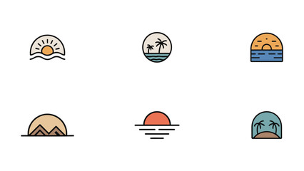 Modern oasis logo collection vector, minimalist tropical branding icons for hotels, spas, and resort, elegant vacation and luxury retreat identity design on white background