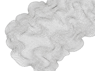 Abstract digital wireframe mesh of a complex organic shape on a transparent background