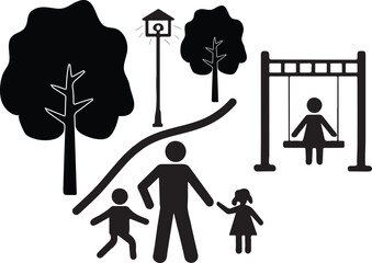 Family Stroll in the Park Play Area and Tree-Lined Path illustration