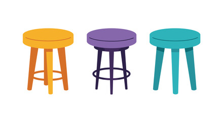 Colorful bar stools in isometric view simple design and bright hues