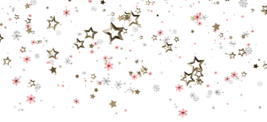 Festive design of gold stars and snowflakes scattering across a white background, perfect for holiday greetings and Christmas themes. Use this i