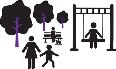 Family Stroll in the Park Play Area and Tree-Lined Path illustration