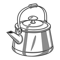 Classic shiny metal stovetop kettle with a handle and spout isolated on a white background
