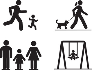 Family Activities and Recreation Running, Walking, Playing, and Swinging illustration
