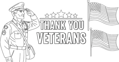 Thank you veterans coloring page for kids and adults to print