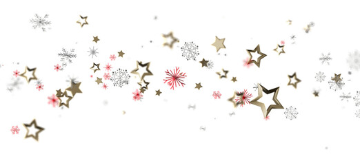Elegant abstract design featuring gold stars and snowflakes on a clean white background. Perfect for seasonal greetings and holiday promotions. © vegefox.com