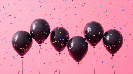 festive black balloons and colorful confetti,