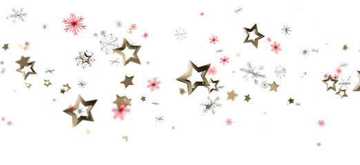Abstract holiday background with golden stars and snowflakes on a white backdrop. Perfect for Christmas and New Year designs, evoking feelings o