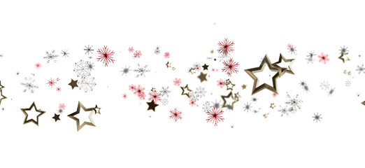 Elegant gold stars and delicate snowflakes in a festive arrangement against a clean white backdrop, perfect for holiday designs and winter celeb