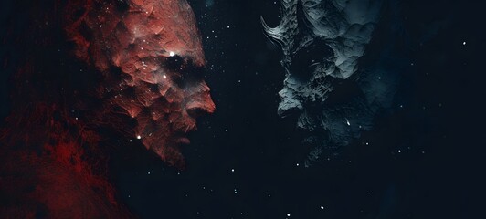 Obraz premium Pointillist grunge design of devil vs angel with abstract dotted pattern ,generative AI