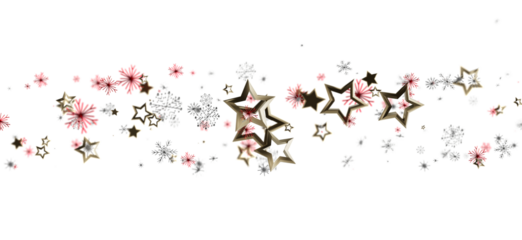 An abstract festive design featuring gold stars and snowflakes on a white background. Perfect for holiday greetings or winter themes, evokes joy