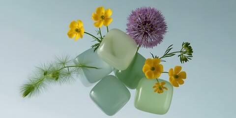 Fresh flowers and ice cubes create a refreshing and cool still life