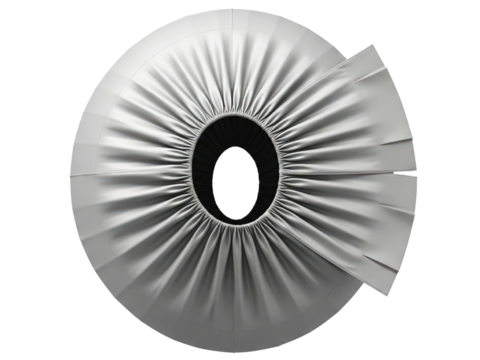 Round protective fabric bellows cover for industrial machinery on a transparent background