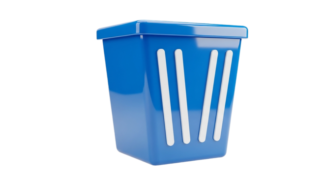 Clean Blue Trash Can on Black Background Recycle Dispose Waste Management 3D Rendering Bin Icon Cleanliness Minimalist