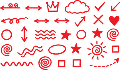 Red Hand Drawn Grunge Doodle Elements Set