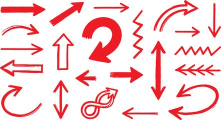 Set of various hand drawn doodle arrows