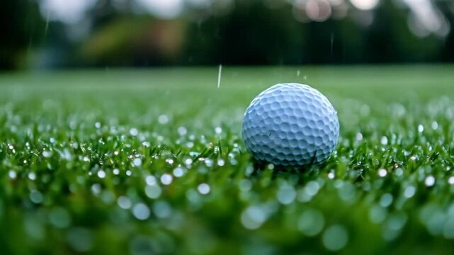 Golf ball on green grass close up