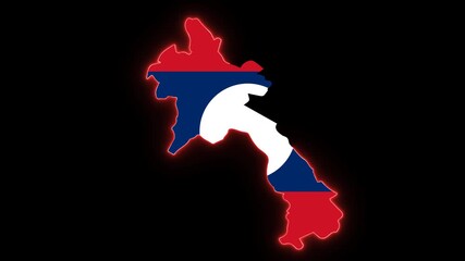 a neon animation of flag map laos with red color