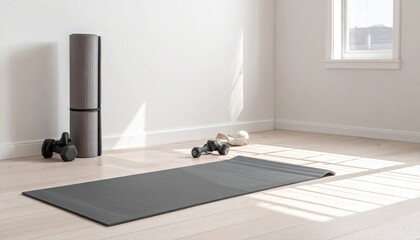 Home Fitness Studio Sunlight Yoga Mat Dumbbells