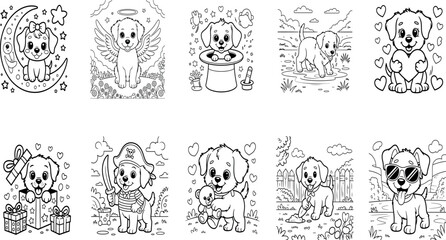 Fototapeta premium Playful Puppies – Fun Dog Coloring Vector Pack
