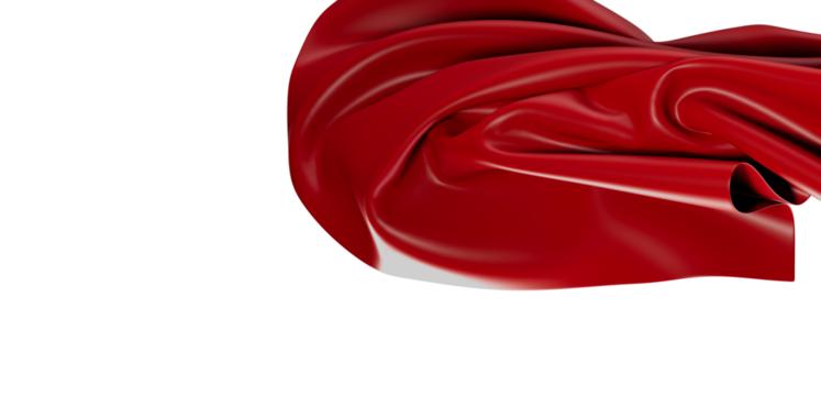 Red silk fabric waving beautifully in the wind, isolated on a clean white backdrop, perfect for creative projects and design elements.