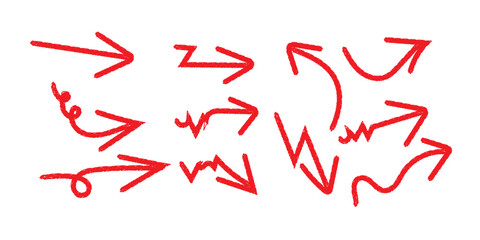 Collection of red hand drawn arrows pointing in various directions