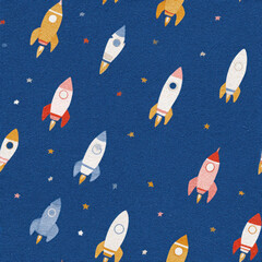 Naklejka premium Seamless pattern of rockets in the sky, hand-drawn illustration style