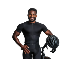 Man Smiling with Bicycle on Transparent Background