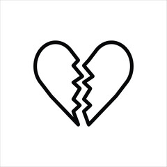 Broken heart icon. In love with crack Symbol. Vector illustration for web design. Isolated on white background.