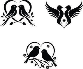 love birds vector romantic silhouette design, elegant love bird couple silhouette vector