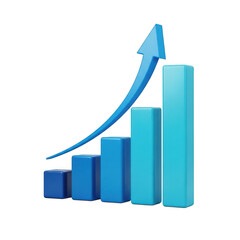 3d bar chart with upward trend arrow showing business growth and financial success transparent background