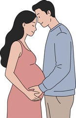 Happy pregnant couple illustration, expecting parents touching baby bump, family love, maternity concept, tender moment, parenthood, new life beginning, flat design