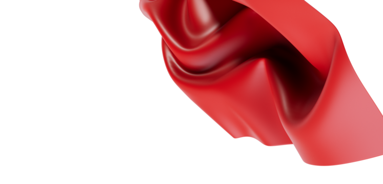 Abstract red fabric with soft curves and elegant folds against a white background. Ideal for adding a touch of luxury and sophistication to any