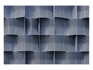 Modern building facade with a geometric pattern of metal mesh on a transparent background