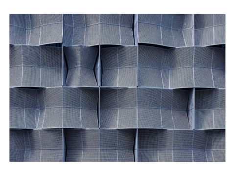Modern building facade with a geometric pattern of metal mesh on a transparent background - Powered by Adobe