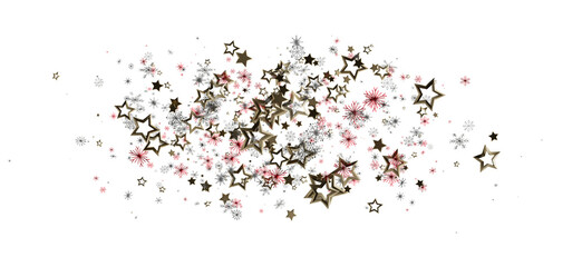 Elegant star and snowflake elements scatter across a pristine white backdrop, ideal for holiday themes, Christmas, New Year, and festive designs