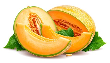 Sweet, juicy cantaloupe melon, sliced open for eating