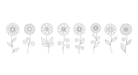 Collection of delicate hand-drawn botanical line art flowers featuring petals and leaves for artistic design vector