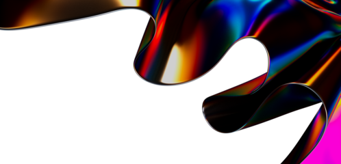 Dynamic abstract design with holographic ribbon effect. Bright color gradients and forms creating a visually engaging background with free space